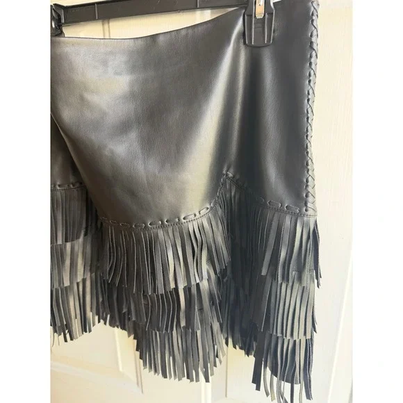 Idyllwind Women's XXL Irene Fringe Faux Leather Moto Western Indie Mini Skirt - Picture 3 of 10